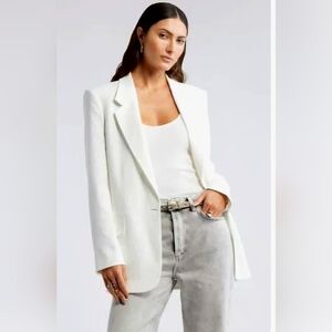 Open Edit Women’s White Blazer Jacket –  Medium – Minimalist One-Button Style